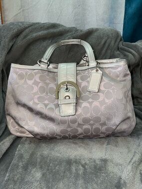 Coach Iridescent Silver Signature Satchel with Buckle